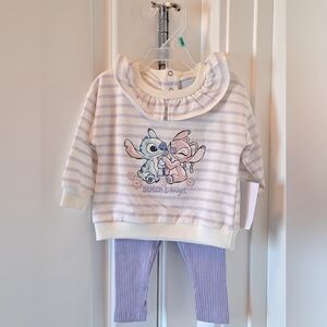 Brand New Disney Baby Striped Stitch & Angel Baby Outfit
